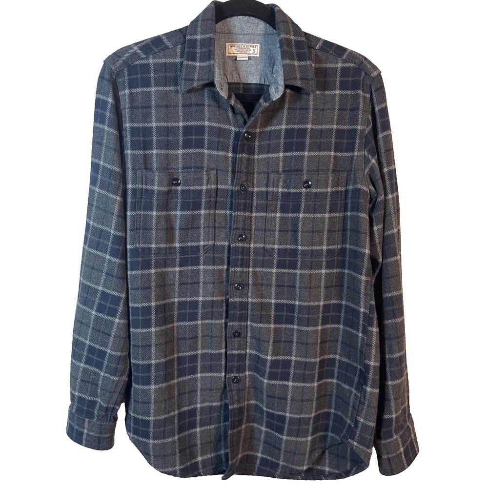 Wallace Barnes Flannel Shirt Men S Blue Gray Plaid Heavyweight Work Button Up - Picture 1 of 11